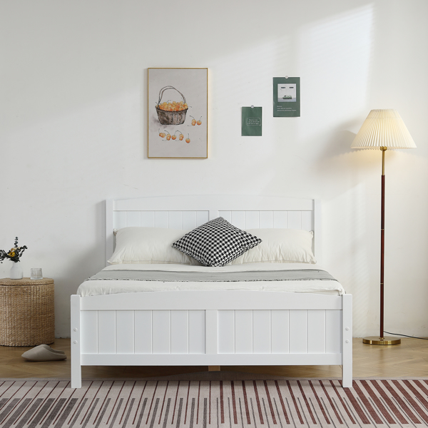 FCH Full Pine Single-Layer Core Vertical Stripe Full-Board Curved Bed Head With The Same Bed Foot Wooden Bed White