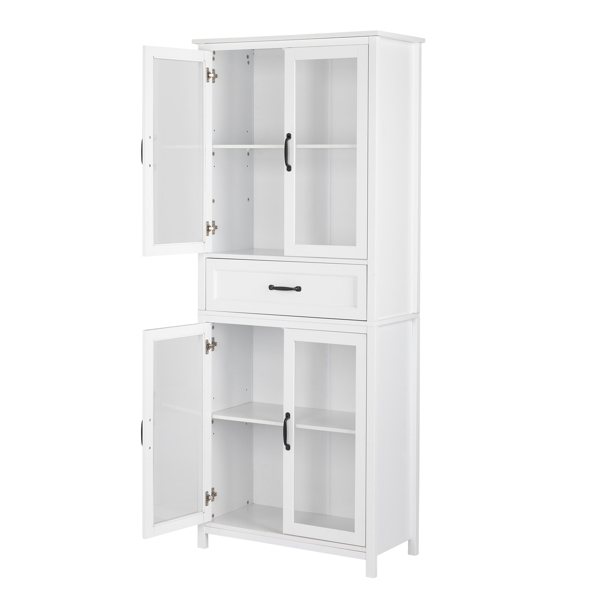 FCH American Country MDF Spray Paint Upper Two Doors Middle Drawer Lower Two Doors Bookcase White