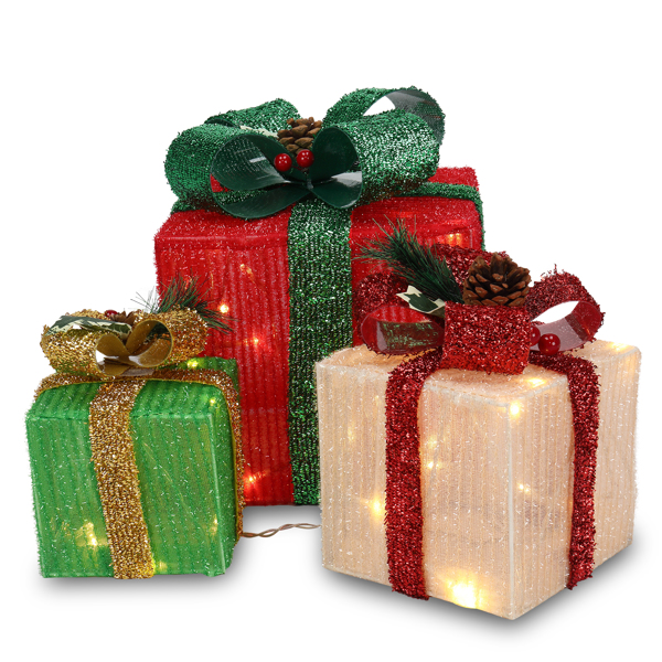 Box ABS Plastic Frame LED60 Light Warm White Light Three-Piece Set Onion Cloth Christmas Gift Box