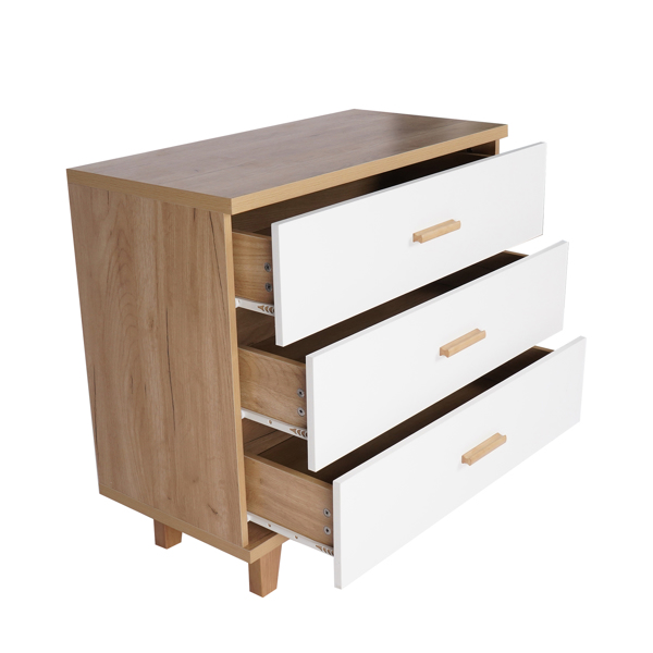 Three Drawer Storage Cabinet Dresser Bedside Table Chest Simple Bedroom Furniture Solid Wood Feet and Handles Fashionable Bedside Cabinet