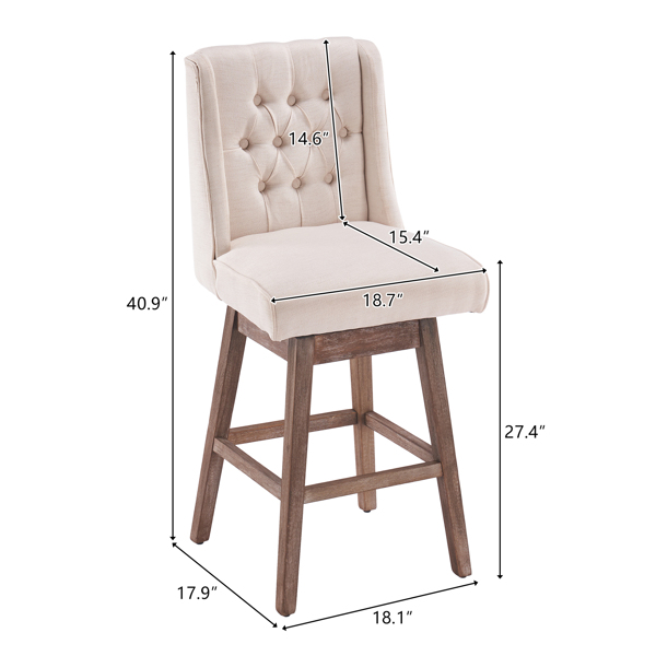 2pcs 57*48*107cm Solid Wood Legs Backrest Pull Point Trapezoidal Bar Stool Creamy-White