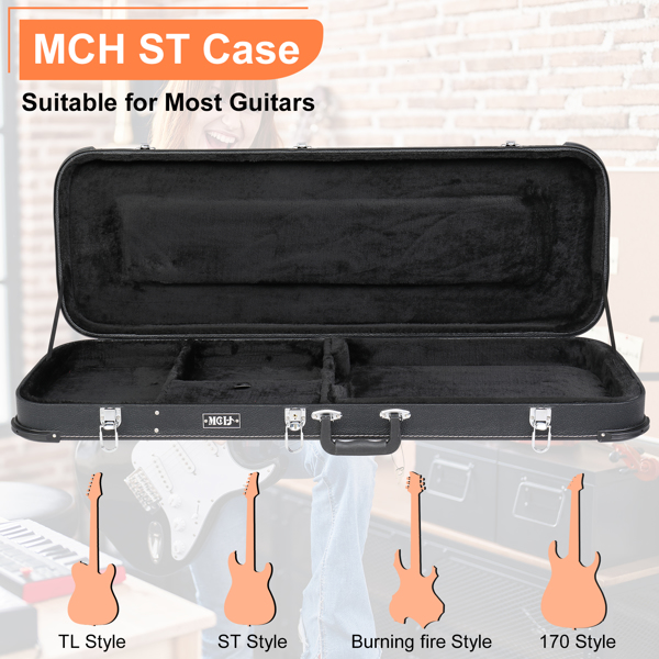 MCH Electric Guitar Square Hard Case with Protective Sleeve Fits ST TL Burning fire 170 Style Electric Guitar Blac
