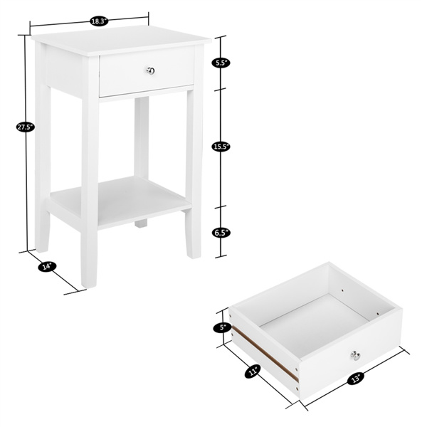 FCH  Two-layer Bedside Table Coffee Table with Drawer White