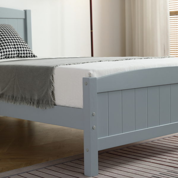 Twin Pine Single-Layer Core Vertical Stripe Full-Board Curved Bed Head With The Same Bed Foot Wooden Bed Grey