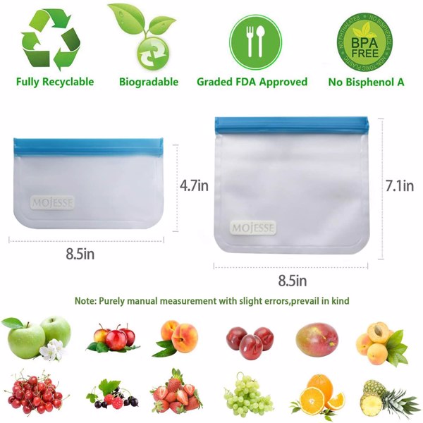 10pcs Reusable Storage Bags Leakproof Freezer Gallon Bags BPA Free- Extra Thick Durable Reusable Storage Bags - Reusable Snack Bags For Food Fruit Travel Storage Home Organization