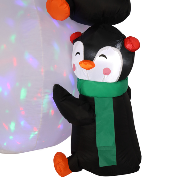 6ft With 3 Penguins, 4 Light Strings, 1 Colorful Rotating Light, Inflatable Garden Snowman Decoration