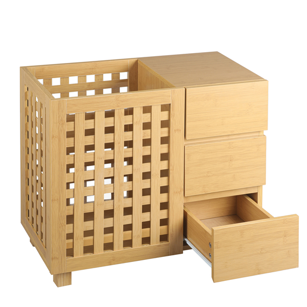 Wood Laundry Hamper，Bathroom storage basket with drawer