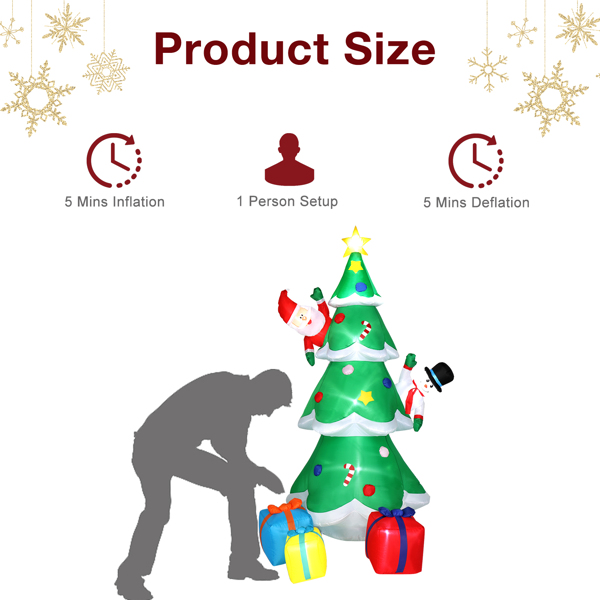 8ft with Snowman Santa Claus 3 Gift Boxes 9 String Lights Inflatable Garden Christmas Tree Decoration