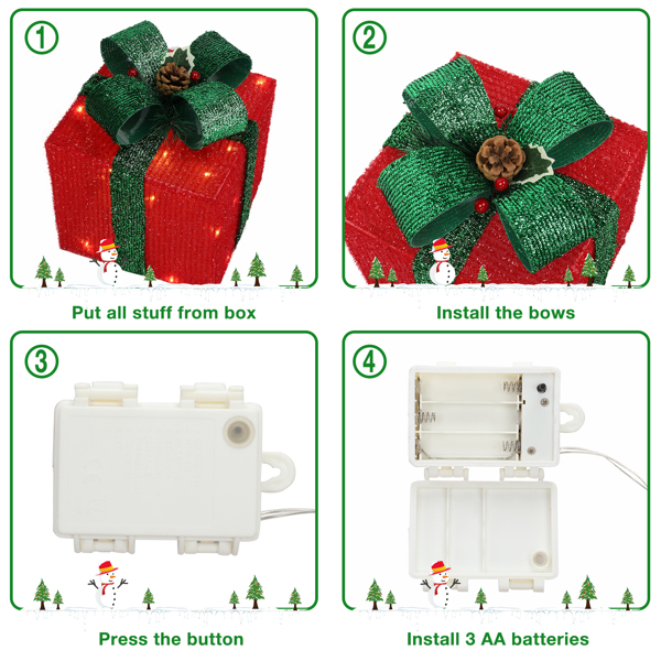 Box ABS Plastic Frame LED60 Light Warm White Light Three-Piece Set Onion Cloth Christmas Gift Box