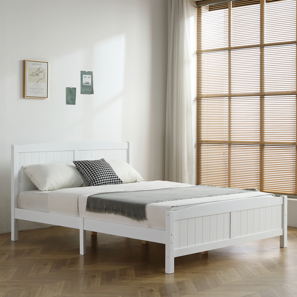 FCH Queen Pine Single-Layer Core Vertical Stripe Full-Board Curved Headboard With The Same Bed Tail Wooden Bed White