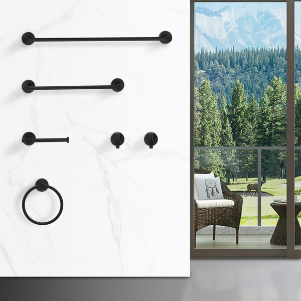 Bathroom Hardware Set, Thicken Space Aluminum 6 PCS Towel bar Set- Matte Black 24 Inches Wall Mounted[Unable to ship on weekends, please place orders with caution]