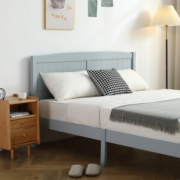 FCH Queen Pine Single-Layer Core Vertical Stripe Full-Board Curved Headboard With The Same Bed Tail Wooden Bed Grey