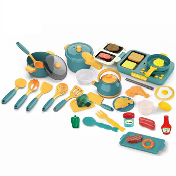 Kids Play Kitchen Toys 37 Piece Toy Kitchen Accessories Set, Pretend Kitchen Toys Kids Cooking Playset, Cutlery Cookware Learning Gift, Blue