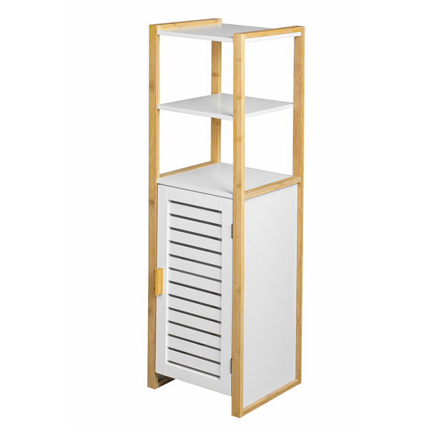 3-Tier Wood Bathroom Storage Shelf with Single Door