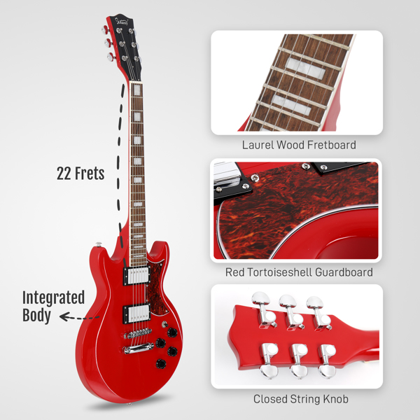 [Do Not Sell on Amazon] Glarry Full Size GIZ102 HH Pickups LaurelWood Fretboard Poplar Solid Body Electric Guitars with Guitar Bag Cable Red Color