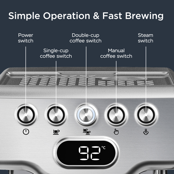 【周末无法发货，谨慎下单】【TEMU禁售】Geek Chef Espresso Machine,20 bar espresso machine with milk frother for latte,cappuccino,Machiato,for home espresso maker,1.8L Water Tank,Stainless Steel Complimentary ESE Filter