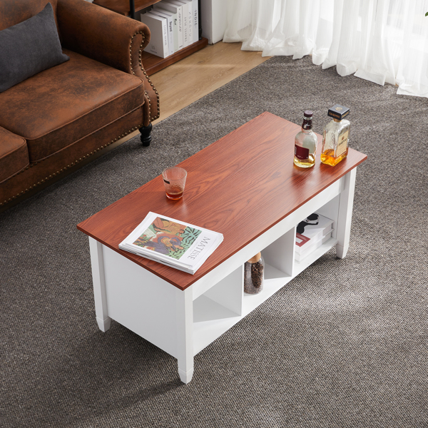 Lift Top Coffee Table Modern Furniture Hidden Compartment and Lift Tabletop Brown White