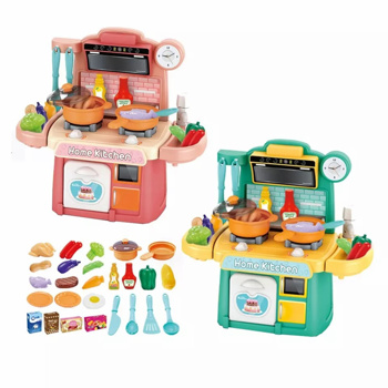 Kids Mini Kitchen Set, 26-Piece Kitchen Toy Gifts for Kids 3+ with Mock Spray, Green