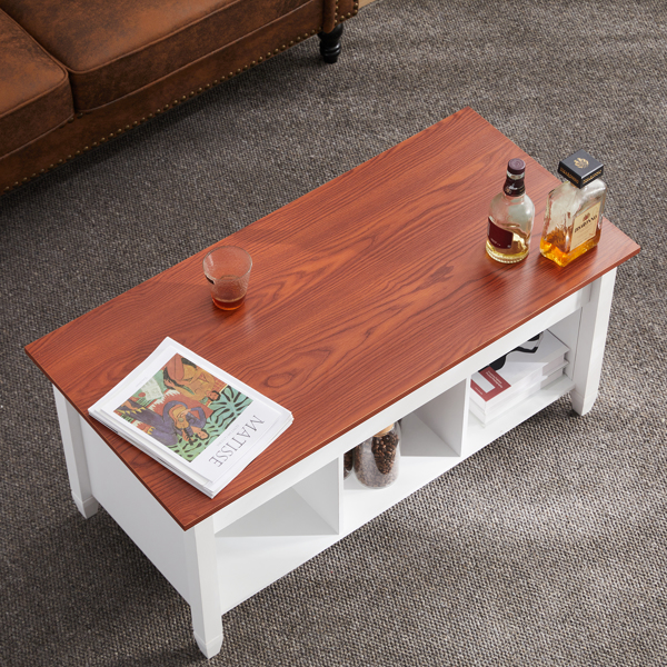 Lift Top Coffee Table Modern Furniture Hidden Compartment and Lift Tabletop Brown White