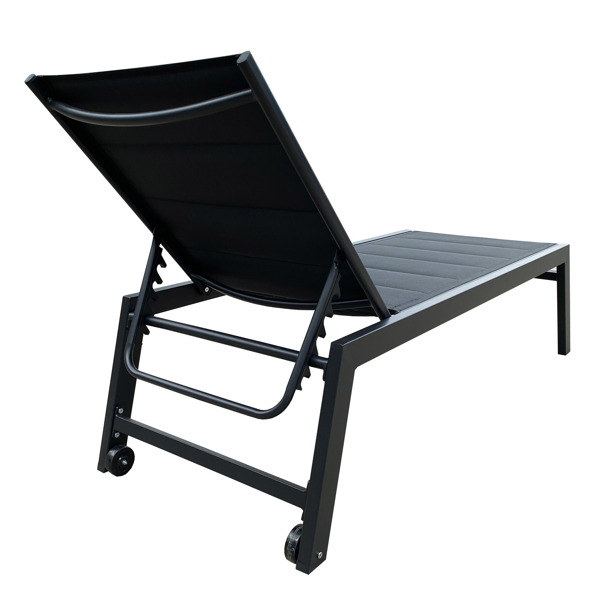 Outdoor Chaise Lounge Chair,Five-Position Adjustable Aluminum Recliner,All Weather For Patio,Beach,Yard, Pool(Black Fabric)