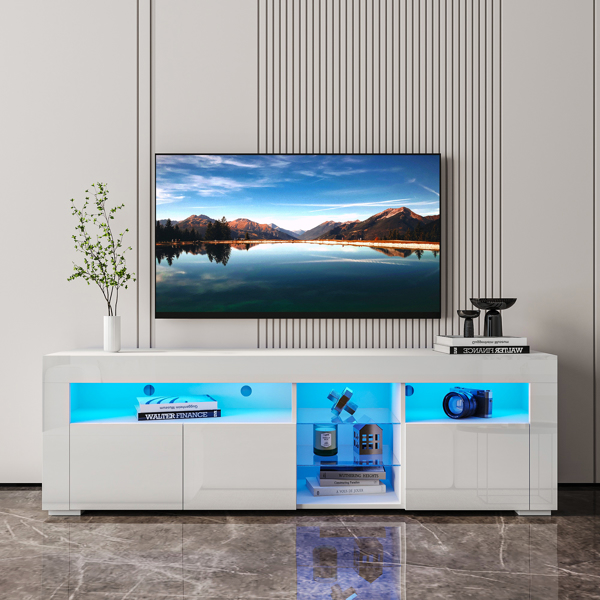 Morden TV Stand with LED Lights, High Glossy Front TV Cabinet,TV Bench up to 63 Inches for Living Room, Bedroom