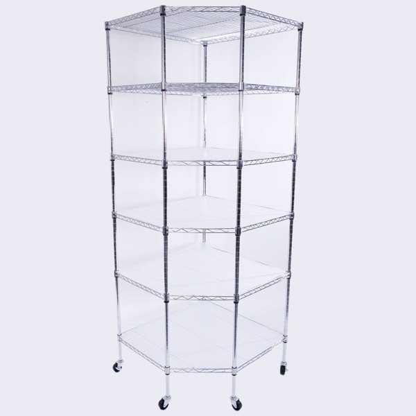 6-Layer Chrome Plated Polygonal Corner Shelf with 2" PP Wheels 680*680*1800 Silver