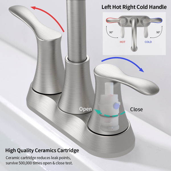 Bathroom Faucet Brushed Nickel, 4" 2-Handle centerset basin faucet with Pop-up Drain & Supply Lines 11[Unable to ship on weekends, please place orders with caution]