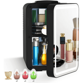 Mini Fridge 6L Portable Beauty Makeup Skincare Fridge Cosmetic LED Mirror Refrigerator with 3pcs Makeup Sponge