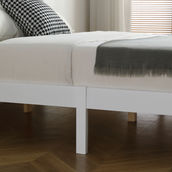 FCH Queen Pine Single-Layer Core Vertical Stripe Full-Board Curved Headboard With The Same Bed Tail Wooden Bed White