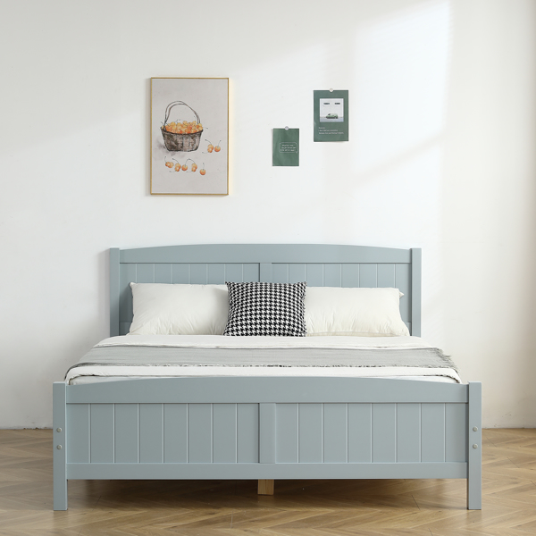 FCH Queen Pine Single-Layer Core Vertical Stripe Full-Board Curved Headboard With The Same Bed Tail Wooden Bed Grey