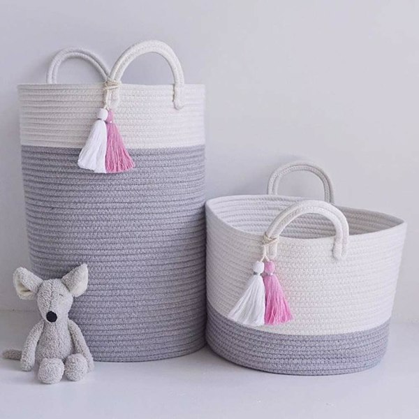 2 X Large Baskets for Blanket Cotton Rope Woven Storage Baskets with Strong Handles Nursery Laundry Basket Kids Toy Hamper