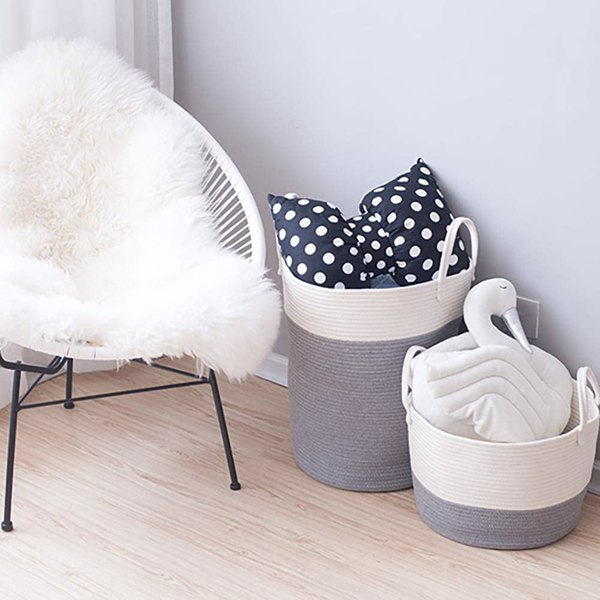 2 X Large Baskets for Blanket Cotton Rope Woven Storage Baskets with Strong Handles Nursery Laundry Basket Kids Toy Hamper