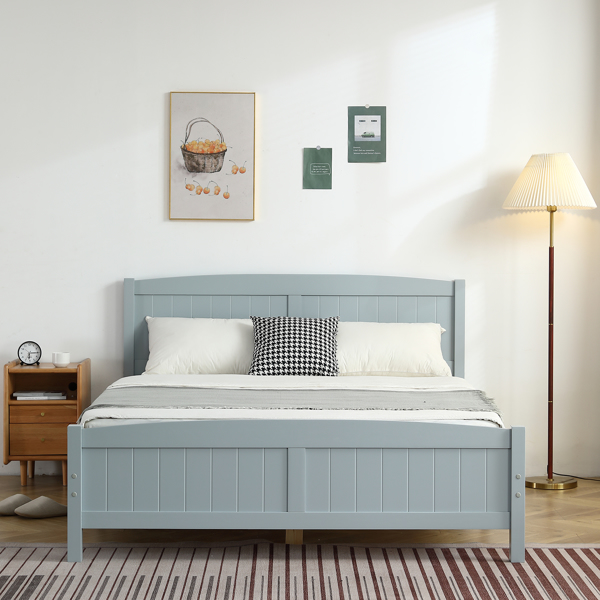 FCH Queen Pine Single-Layer Core Vertical Stripe Full-Board Curved Headboard With The Same Bed Tail Wooden Bed Grey