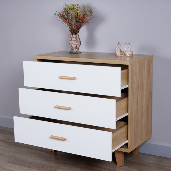 Three Drawer Storage Cabinet Dresser Bedside Table Chest Simple Bedroom Furniture Solid Wood Feet and Handles Fashionable Bedside Cabinet
