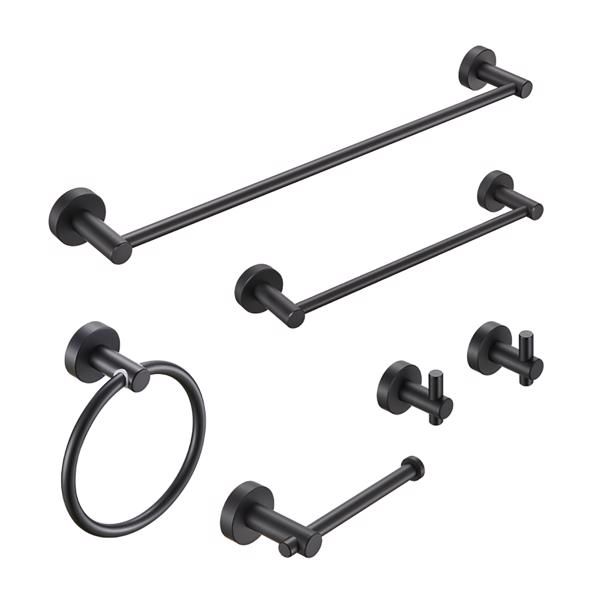 Bathroom Hardware Set, Thicken Space Aluminum 6 PCS Towel bar Set- Matte Black 24 Inches Wall Mounted[Unable to ship on weekends, please place orders with caution]