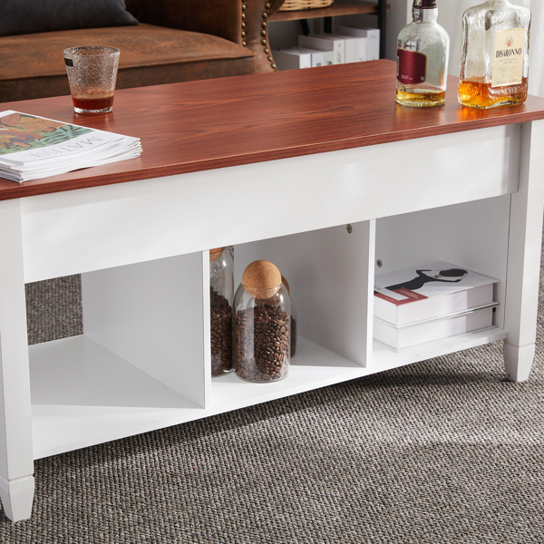 Lift Top Coffee Table Modern Furniture Hidden Compartment and Lift Tabletop Brown White