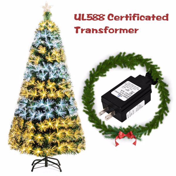 5Ft Pre-Lit Fiber Optic Christmas Tree 8 Flash Modes PVC w/ Double-Color Lights