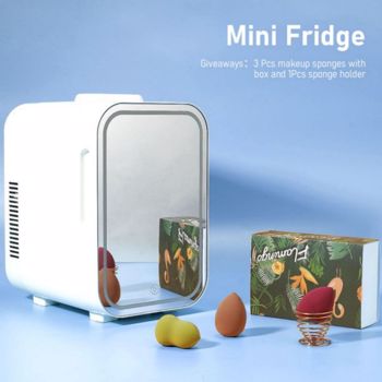 Mini Fridge 8L Portable Beauty Makeup Skincare Fridge Cosmetic LED Mirror Refrigerator with 3pcs Makeup Sponge