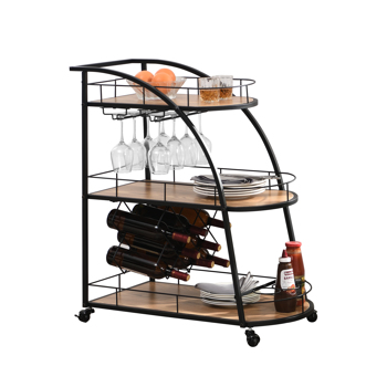 Black Industrial Mobile Bar Cart Serving Wine Cart with Wheels, 3-tier Metal Frame Elegant Wine Rack for Kitchen, Party, Dining Room and Living Room