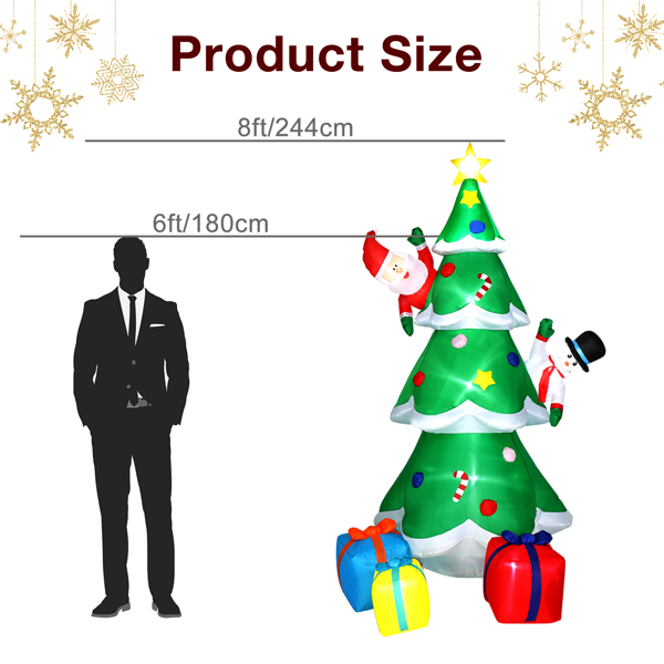 8ft with Snowman Santa Claus 3 Gift Boxes 9 String Lights Inflatable Garden Christmas Tree Decoration