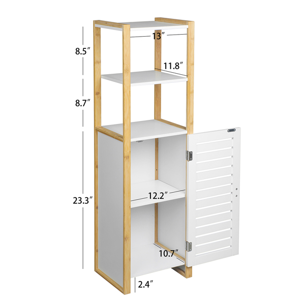 3-Tier Wood Bathroom Storage Shelf with Single Door