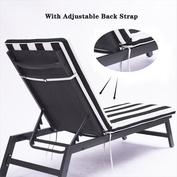 Outdoor Lounge Chair Cushion Replacement Patio Funiture Seat Cushion Chaise Lounge Cushion（Black/White Color） [Sale to Temu is Banned.Weekend can not be shipped, order with caution]