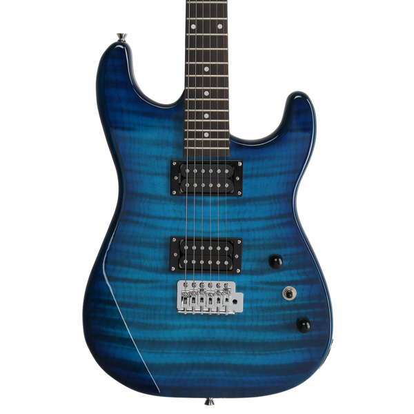 [Do Not Sell on Amazon] Glarry GST Stylish H-H Pickup Tiger Stripe Electric Guitar Kit with 20W AMP Bag Guitar Strap Blue
