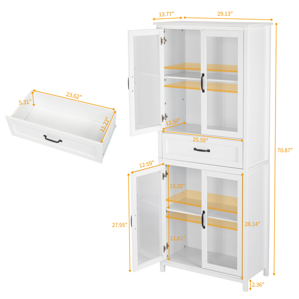 FCH American Country MDF Spray Paint Upper Two Doors Middle Drawer Lower Two Doors Bookcase White