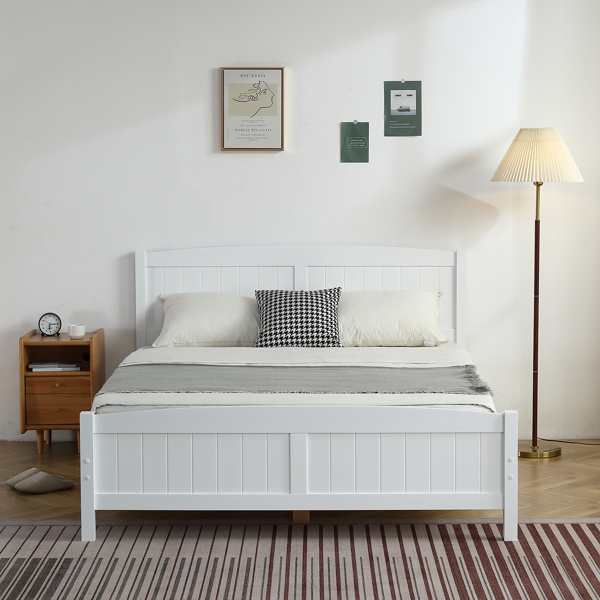 FCH Queen Pine Single-Layer Core Vertical Stripe Full-Board Curved Headboard With The Same Bed Tail Wooden Bed White