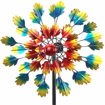 Kinetic Sunflower Wind Spinners with Stake Metal Outdoor Copper Garden Spinner