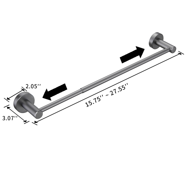16-27 Inches Adjustable Expandable Towel Bar for Bathroom Kitchen Thicken Space Aluminum Wall Mount Gun Grey[Unable to ship on weekends, please place orders with caution]