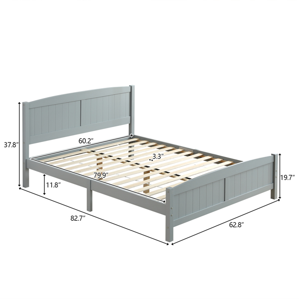 FCH Queen Pine Single-Layer Core Vertical Stripe Full-Board Curved Headboard With The Same Bed Tail Wooden Bed Grey