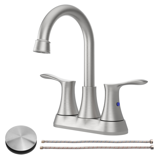Bathroom Faucet Brushed Nickel, 4" 2-Handle centerset basin faucet with Pop-up Drain & Supply Lines 11