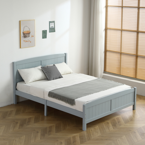 FCH Queen Pine Single-Layer Core Vertical Stripe Full-Board Curved Headboard With The Same Bed Tail Wooden Bed Grey